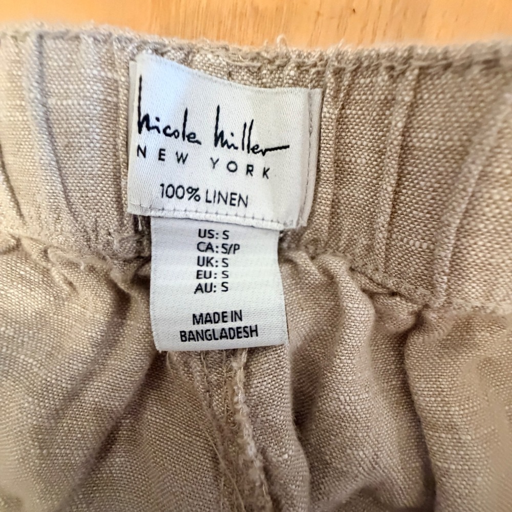 Nicole Miller 100% Linen Cargo Joggers Womens Small Tan Beige Boho Minimalist - Picture 6 of 9